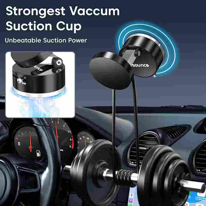 Magnetic Vacuum Phone Holder – 360° Adjustable Car Mount(Black)