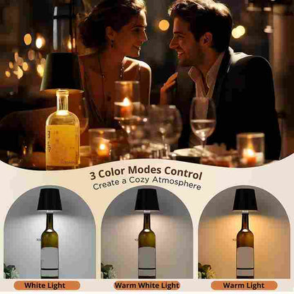 Rechargeable LED Wine Bottle Lamp 3-Color Touch Control Wireless Light(Black)