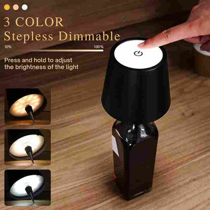 Rechargeable LED Wine Bottle Lamp 3-Color Touch Control Wireless Light(Black)