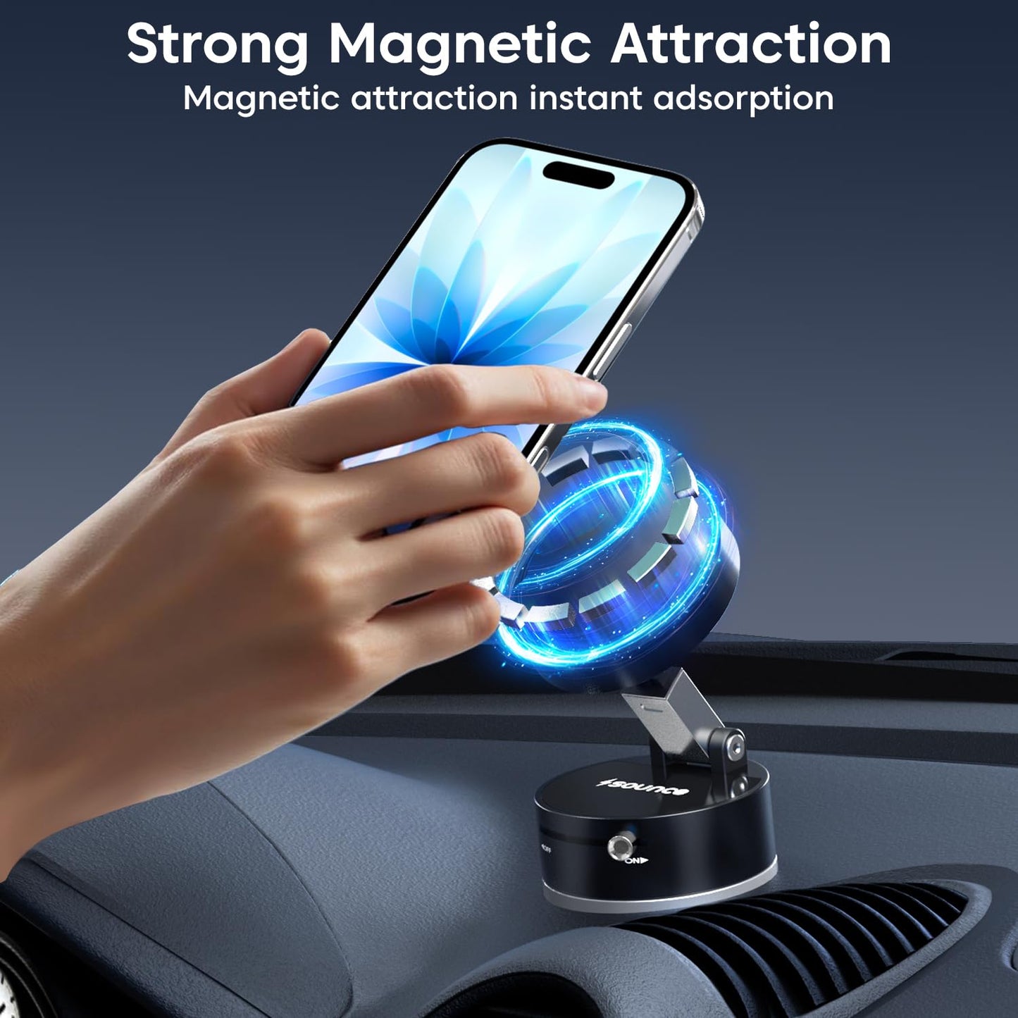 Magnetic Vacuum Phone Holder – 360° Adjustable Car Mount(Black)