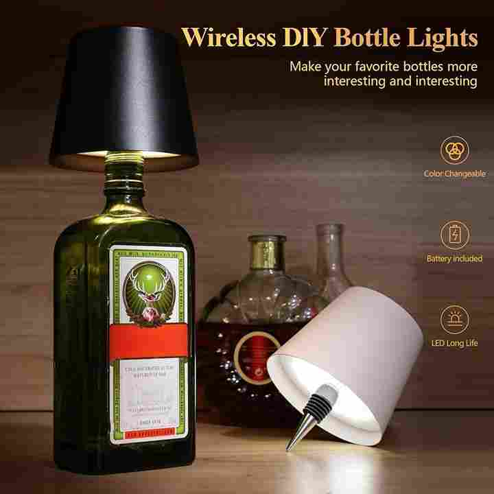 Rechargeable LED Wine Bottle Lamp 3-Color Touch Control Wireless Light(Black)