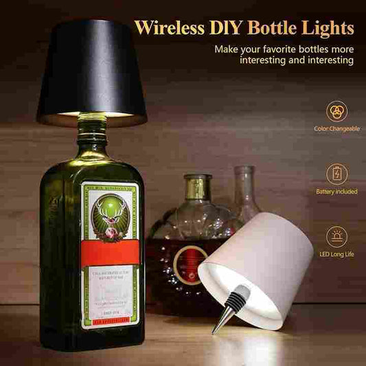 Rechargeable LED Wine Bottle Lamp 3-Color Touch Control Wireless Light(Black)