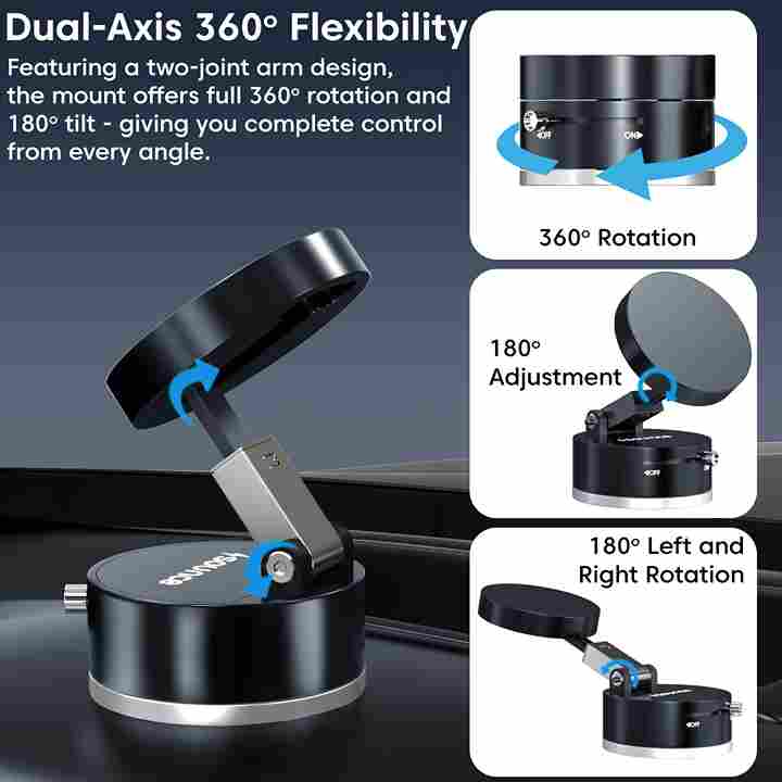 Magnetic Vacuum Phone Holder – 360° Adjustable Car Mount(Black)
