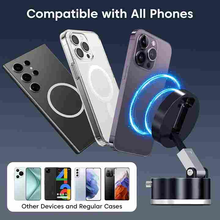 Magnetic Vacuum Phone Holder – 360° Adjustable Car Mount(Black)
